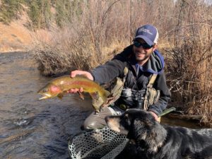 Guide Danny Frank with a winter Rainbow Trout from the South Platte near Deckers.