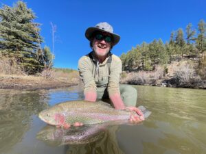 Giant trout on a guided fly fishing trip at Rawhide Ranch.