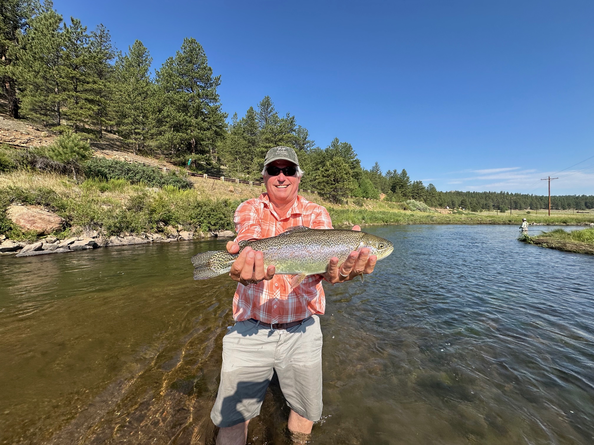 Wet wading on a summer guided fly fishing trip at Abell River Ranch.