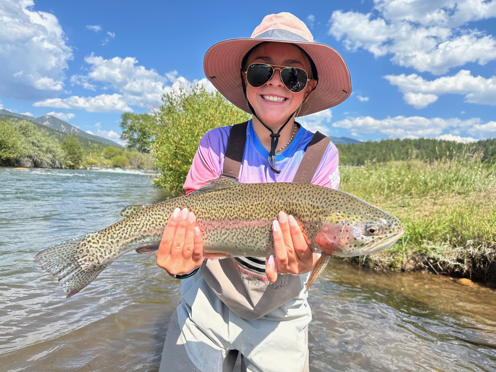 11 yr old with big Shawnee Meadows Trout! Take a kid fishing! Big trout landed at Shawnee Meadows on a guided family fly fishing trip
